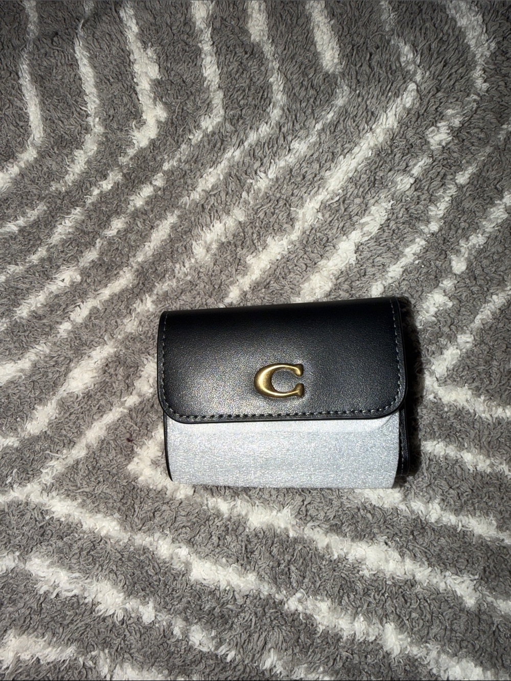 Coach Black and Silver Small Wallet with Gold 'C' Logo
